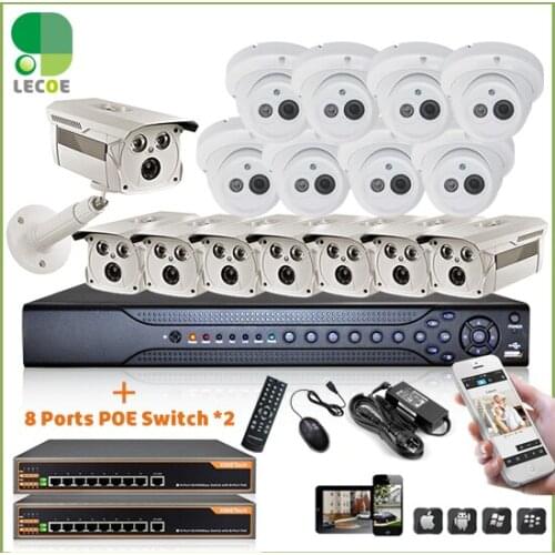 CCTV 24CH Security Outdoor POE System with 24*1080P 2 SATA NVR +16pcs 720P Outdoor POE Cameras+ 2pcs 9 Port PoE Switch+2TB HDD
