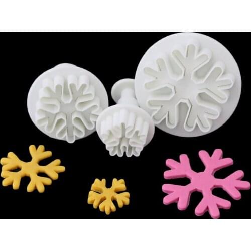 3 Pcs/set Snowflake Fondant Cutter Plastic Cake Mold DIY Fondant Cake Decorating Tools Plunger Paste Sugar Craft Die