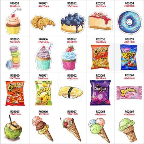 30pcs/lot Snacks Printed Resin Flat Back for Hair Bows Planar Resin Crafts for DIY Phone Decor R0205 R0206