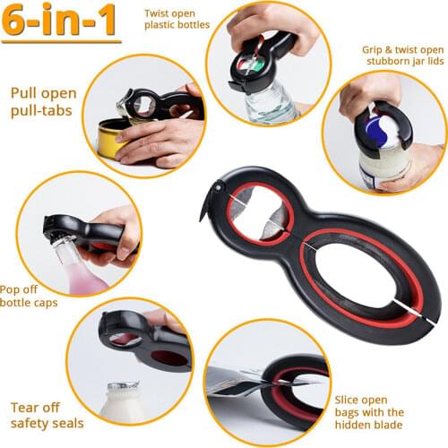 6 in 1 Multi Function Twist Bottle Opener, All in One Jar Gripper Can Wine Beer Lid Twist Off Jar Opener Claw