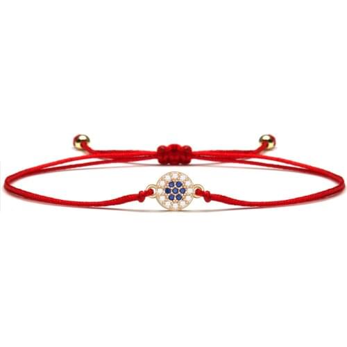 AAA Blue Cubic Zirconia Stones Round Charm Bracelet Women 2021 Fashion Evil Eye Lucky Red String Popular Daily Jewelry Gift