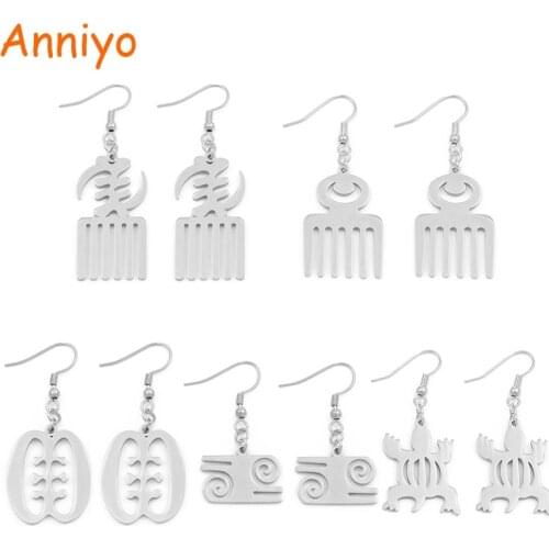 Anniyo African Symbol Earrings silver Color Stainless Steel Material Adinkra Gye Nyame Earrings Ethnic Jewelry #074021B