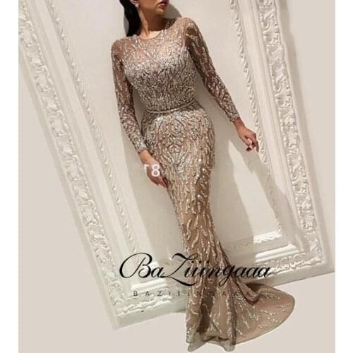 BAZIIINGAAA Luxury Woman Cocktail Dress Beaded Sequins Long Elegant Night Cocktail Party Formal Dresses for Wedding Plus Size