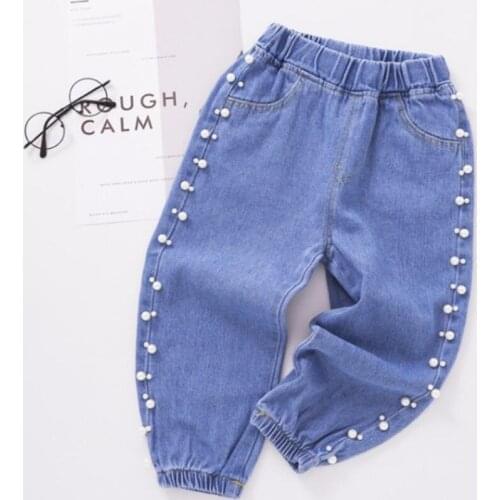 Girls jeans Ankle-length Korean style little girl children trousers 2-6 years girls fashionable pearl casual pants kids clothes