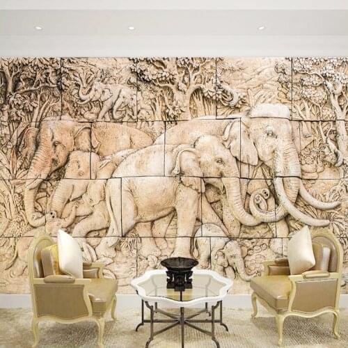 Custom Relief Elephant Family Wall Mural Wallpaper for Living Room Sofa Background 3D Wall Mural Large Photo Mural Wallpaper