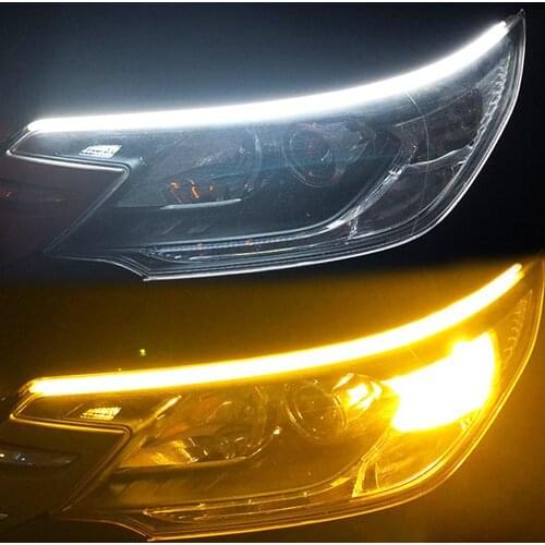 2x Ultrafine DRL 30 45 60cm Daytime Running Light Flexible Soft Tube Guide Car LED Strip White Red Turn Signal Yellow Waterproof