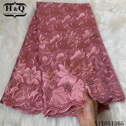 H&Q cotton fabric 5 yards african lace fabric embroidery with stones swiss voile laces match rhinestones sewing for women dress