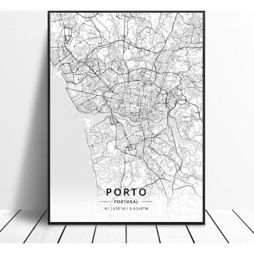 Porto Lisbon Coimbra Portugal Canvas Art Map Poster