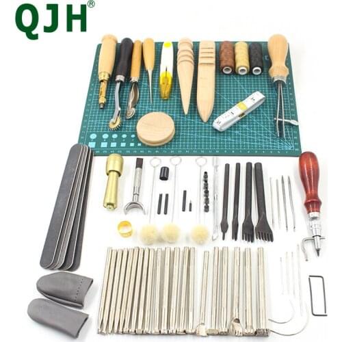 Leather Punching Tool Edge Pressure Wheel Thread Needle Cutter Leather Carving Stamping Kit 54pcs DIY Leather Craft Tool Set