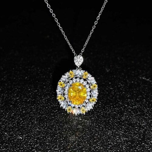 Exquisite Jewelry Inlay Yellow Zircon Europe America Oval Pendant Necklace For Women Wedding Engagement Anniversary Party Gift
