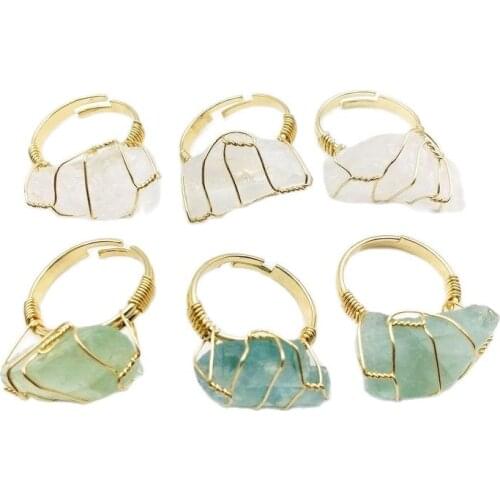 Clear Quartz Crystal Ring Wire Wrapped Gems stone Ring Green fluorite Quartz Jewelry Wire Wrapped Hippie Boho Ring Mini Ring