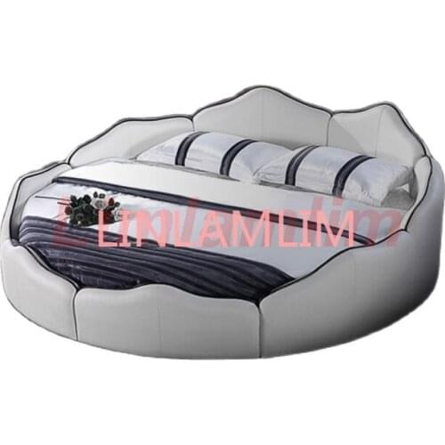 Real Genuine cow leather bed Soft Beds Bedroom camas lit round bed muebles de dormitorio yatak mobilya quarto unique designer