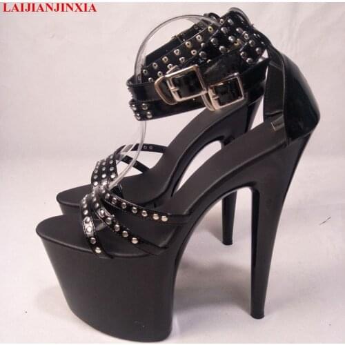 LAIJIANJINXIA New Classic Black Open Toe Sandals 23CM Super High Heel Platform Pole Dance shoes Gorgeous punk sexy sandals