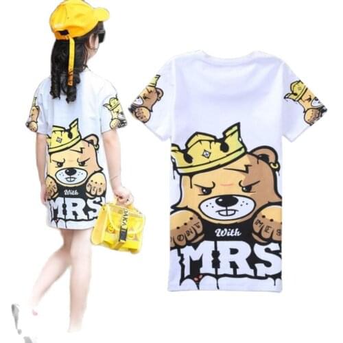Summer Girls T-shirt 3-11Y little kids short sleeve 85% cotton shirt fashion cartoon O-neck long style Tees children tops coat