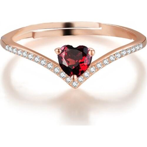 Trendy Ring 925 Silver Jewelry Heart Shape Ruby Zircon Gemstone Open Finger Rings for Women Wedding Party Accessories Wholesale