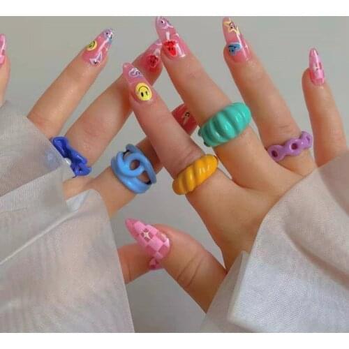 Vedawas INS Fashion Paint Spary Metal Ring Sets for Women Boho Multicolored Irregular Engagement Rings Accessories Jewelry Gifts