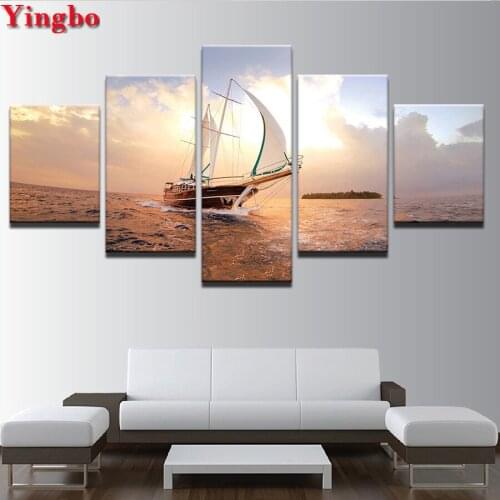 5pcs Full Square/Round Drill 5D DIY Diamond Painting "Sailboat Seaview"Multi-picture Combination 3D Embroidery Mosaic Home Decor