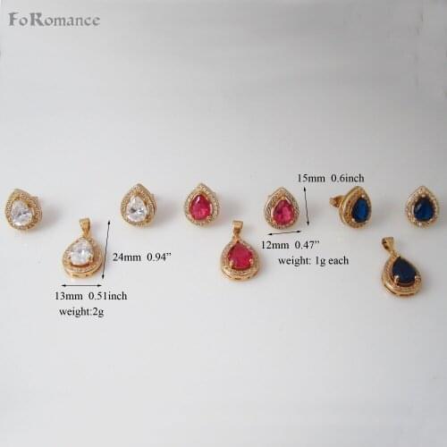 /MIN ORDER 10$ CAN MIX - YELLOW - GOLD COLOR CLEAR RED BLUE STONE VIVID WATER DROP SHAPE PENDANT 18" NECKLACE EARRING SET