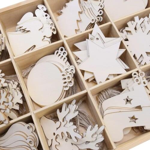 10pcs Unfinished Wood Christmas Tree Ornaments with Holes Angel Deer Ball Doll Snowman Christmas Tree Tag Hanging Decorations