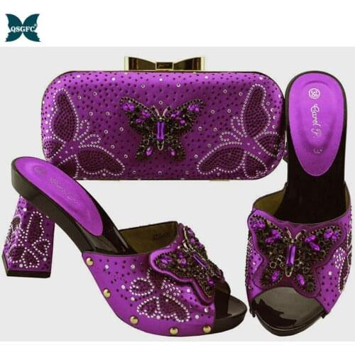 Summer New Coming Purple Color Nigerian Ladies Shoes and Bags To Match Italian design Women Shoe and Bag Set