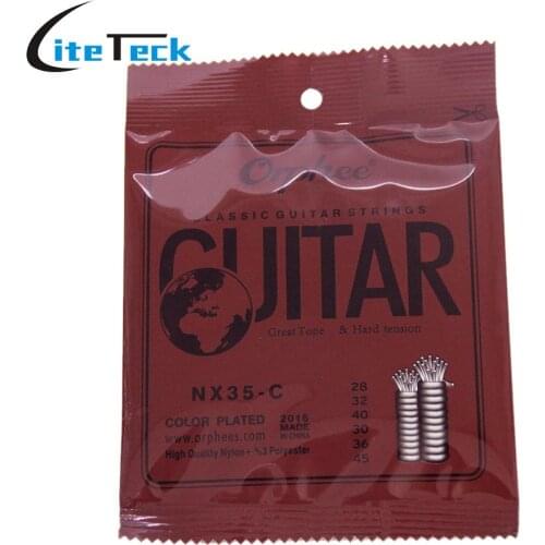 Orphee NX35-C Nylon Classical Guitar Strings 6pcs Full Set Replacement (.028-.045) Nylon Core Color Steel Plated