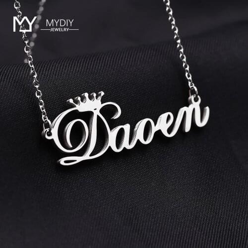 Crown Name Necklace Personalized Customized Nameplate Gift Gold Stainless Steel JewelryHandmade Gift for Women Choker