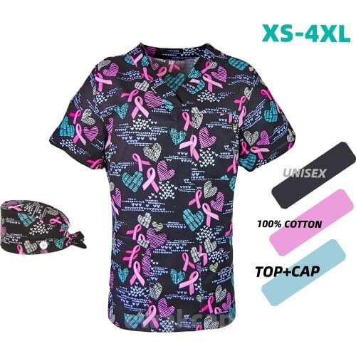 Scrubs uniforms women tops caps doctors workwear nurse accessories Anime Short Sleeved Beautician Dentist Clinic scrubs top cap