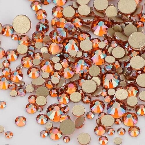 Mix Size SS3-SS20 Amber Crystal Golden FlatBack Glass Rhinestones Non-HotFix Nail Art Decorations Flat Back Rhinestone