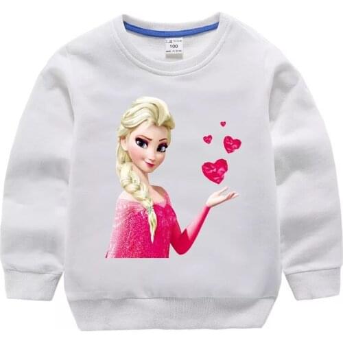 Dinsey Cartoon Frozen Princess Print Hoodie Spring Autumn Girls Sweatshirt Fashion Childrens Clothes Casual Kids Tops