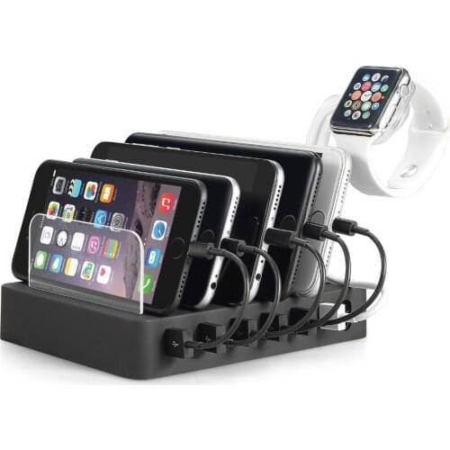 Fast Watch Charger For Iphone Samsung Qc 3.0 Quick Charge Multi Usb 6 Ports Charging Dock Station Desk Phone Holder Organizer