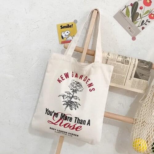 Women Shopping Canvas Tote Bags Letter Ins Harajuku Gothic Art Large Capacity Vintage Painting Handbags Skipoem Rose Bag