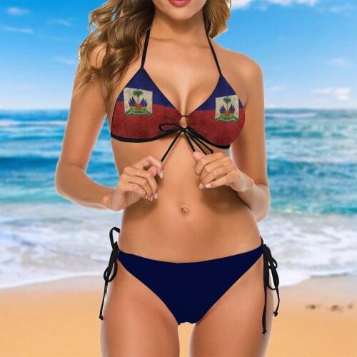 Women 2021 Sexy Bikinis Old And Worn Distressed Vintage Flag of Haiti Women Swimsuit Low Waist Swimsuit Separate Women Beach We