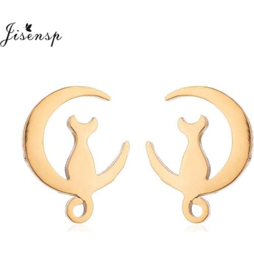 Jisensp Fashion Jewelry Earrings Stainless Steel Kitty Cat Stud Earrings for Women Bijoux Gift Cute Earrings pendientes mujer 20