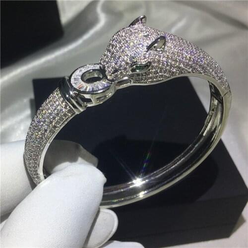 Leopard Shape Bangle Pave setting 400pcs 5A cubic zirconia Silver color bracelet shinning bangles for women wedding accessaries