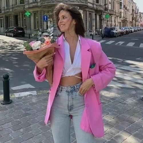 Cotton and Linen Pink Blazer Coat Jacket Women High Fashion Oversized Office Ladies Outfits Spring Autumn Green Coat Outfit 2021