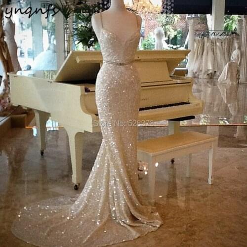 YNQNFS M117 Gold Champagne Elegant Sequin Gown Vestidos de Gala Mermaid Formal Dress 2019 Mother of the Bride Dresses