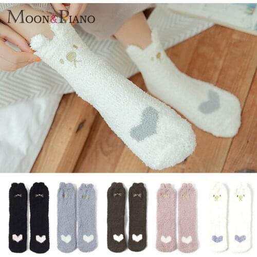 Winter Warm Socks Animal Coral Velvet Socks Winter Kawaii Thick Cartoon Breathable Short Cute Socks Girl Sweet Home Sleep Gift