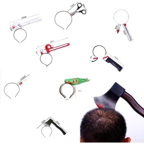 1pc Fake Saw Ax Knife Scary Halloween Headband Tricky Props Horror Party Decor Halloween Accessories Fake Weapon DIY