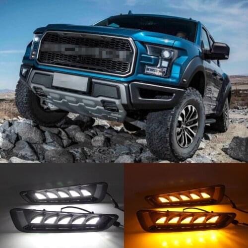 2Pcs DRL LED Daytime Running Lights with Turn Signal Yellow Fog Lamp For Ford Raptor SVT F150 2016 2017 2018 2019