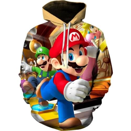 2021 Fashion Fall Cartoon Mens And womens Hoodies 3D Printed Cartoon Mario Fun Patterns Mens And Womens Sports Casual Hoodie