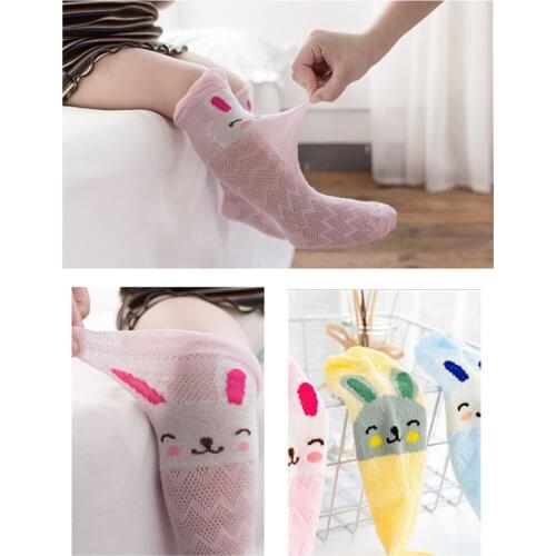 3Pairs Baby Socks Lovely Cartoon Mesh High Over The Knee Hosiery Kids Air Conditioning Anti-Mosquito Summer Stockings Baby Gi