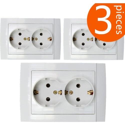 3 pieces 118mm type European German standard double wall power outlet CE certified ABS material socket EU-8012