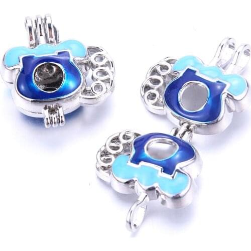 5pcs Blue Phone Pearl Cage Locket Pendant Jewelry Making Bead Cage Aroma Essential Oil Diffuser Box For Oyster Pearl
