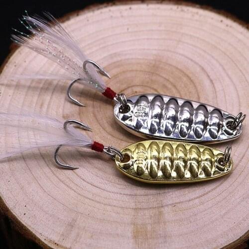 5g/10g/15g Artificial Metal Sequins With Feather Fishing Lure Hard Bait Anti-Corrosion Assisted Hook Metal Fishing Lure