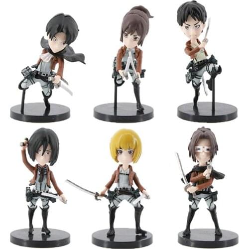 6pcs/set Anime Attack On Titan Mikasa Levi Ackerman Manga Statue PVC Action Figure Collectible Model Toys Cake Decoration Gifts