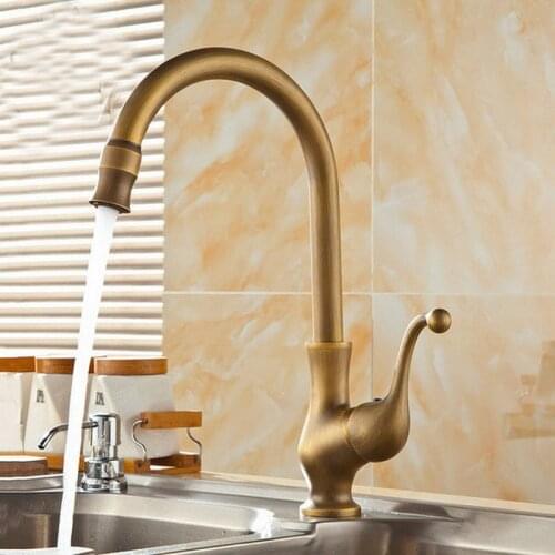 Antique Brass Single Lever Handle Swivel Kitchen Bathroom Sink Basin Faucet Mixer Taps aan056