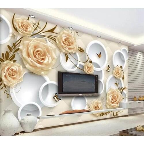 Beibehang Custom wallpaper 3d mural yellow rose vine 3D solid circle soft pack TV background wall papers home decor 3d wallpaper