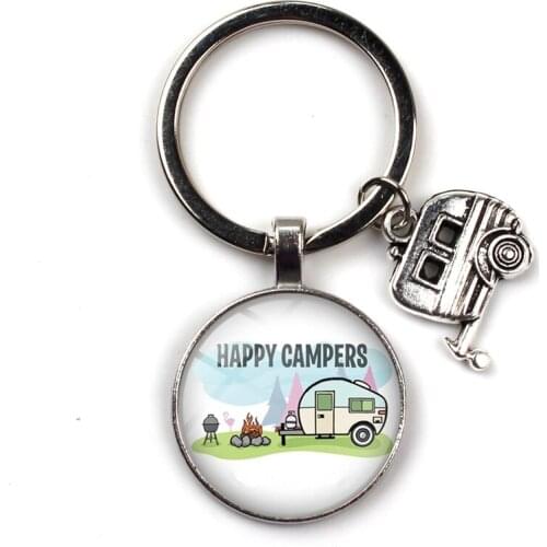XKXLHJ New Happy Camping - Handmade Pendant Keychain with Campers Charm