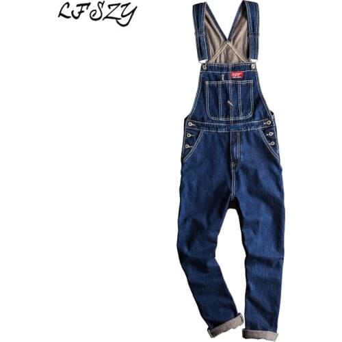 Jeans Men 2020 New Modis Korean version of Tooling Jumpsuits Mens one-piece Bib Blue Denim trousers more size S-XXL