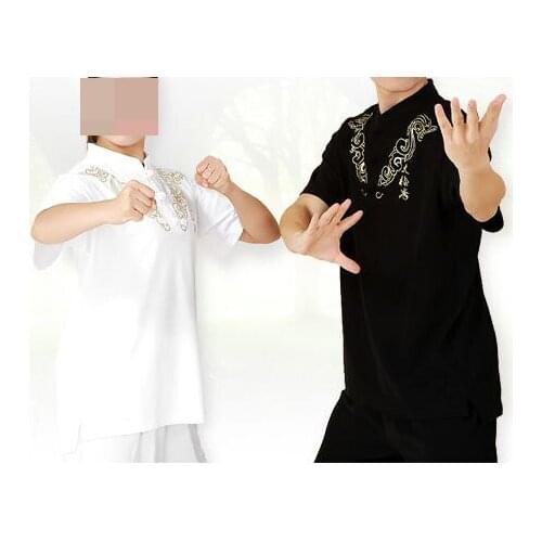 6colors UNISEX Summer short-sleeve tee shirt cotton Tai chi martial arts T-shirts Taiji kung fu suits blue/black